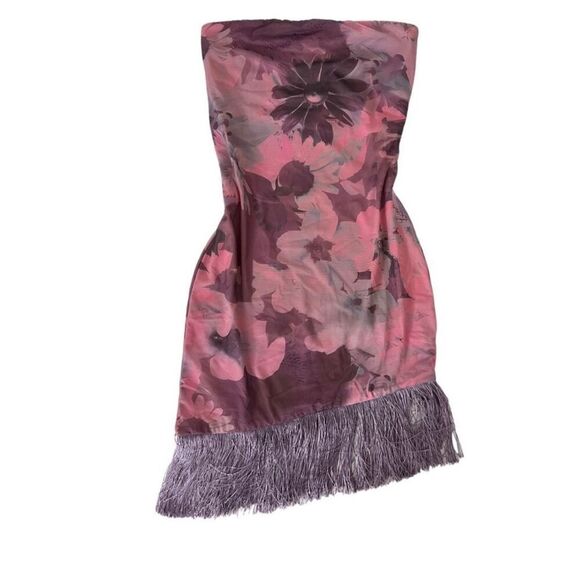 Princess Polly Pink/Purple Strapless Floral Fringe Trim Bodycon Mini Dress Size - Picture 7 of 8